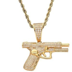 Gold Pistol 24” Rope Chain Necklace